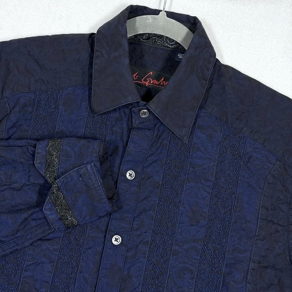 Robert Graham Shirt Mens‎ Medium Embroidered Paisley Jacquard Striped Button Up